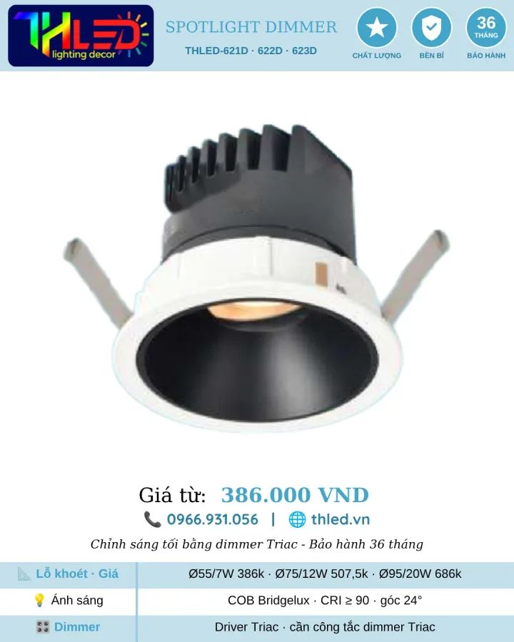 Đèn spotlight âm trần COB dimmer THLED-621D/622D/623D