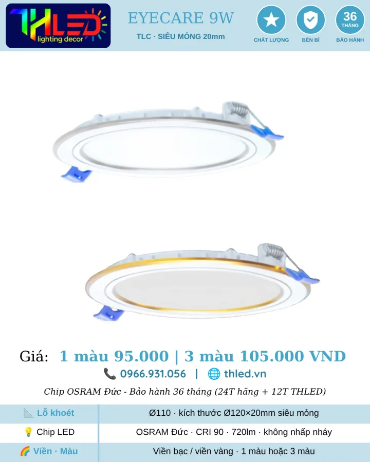 Đèn panel âm trần siêu mỏng TLC Eyecare 9W