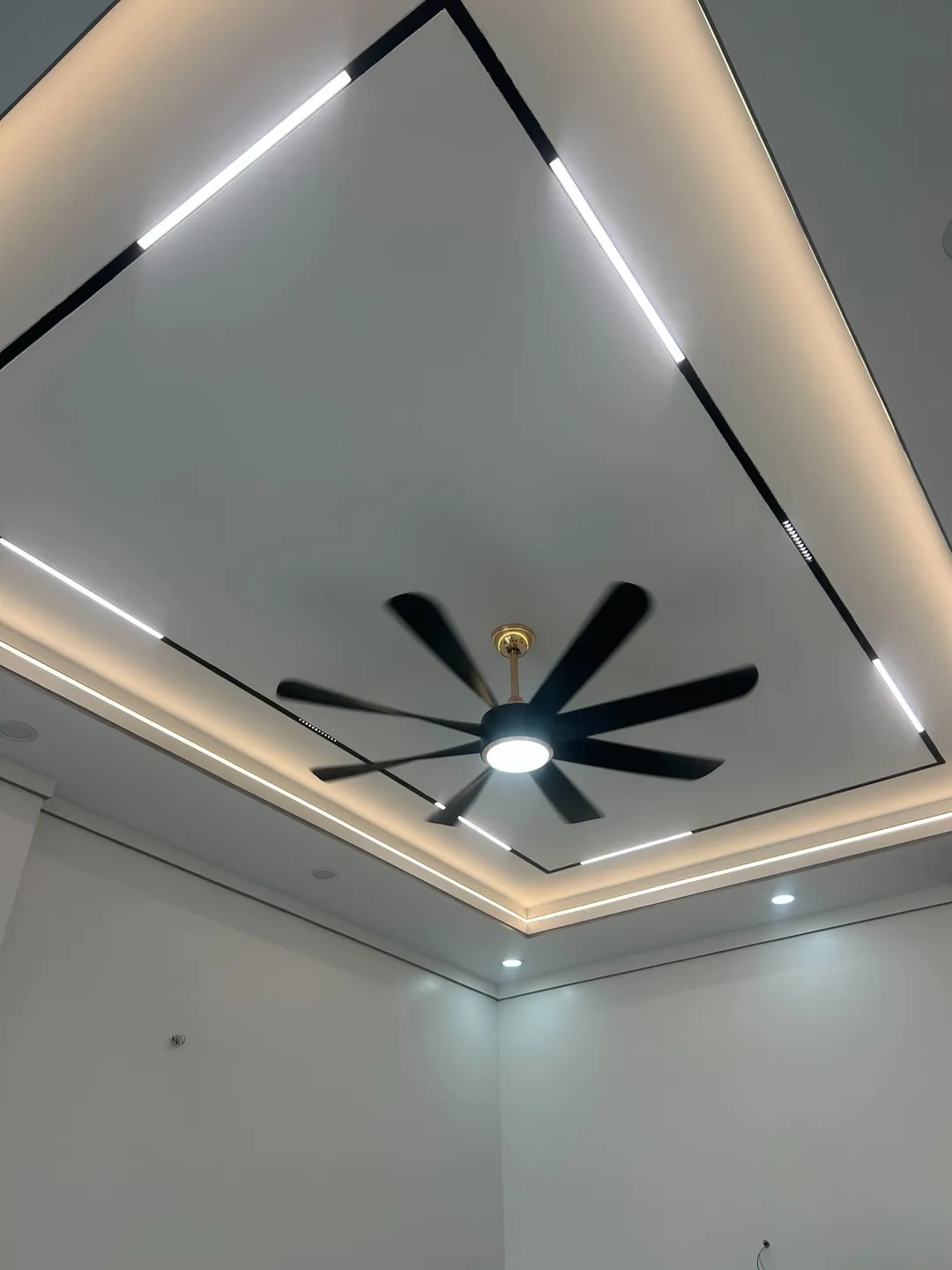 Quạt 7 cánh đen thân vàng trần giật cấp - THLED Đồng Nai