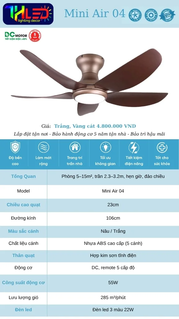 Quạt trần Mini Air 04 - Nâu / Trắng
