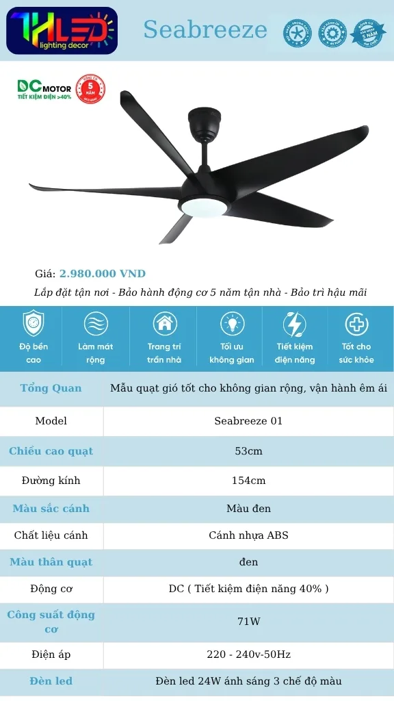 Quạt trần Seabreeze 01 - Đen