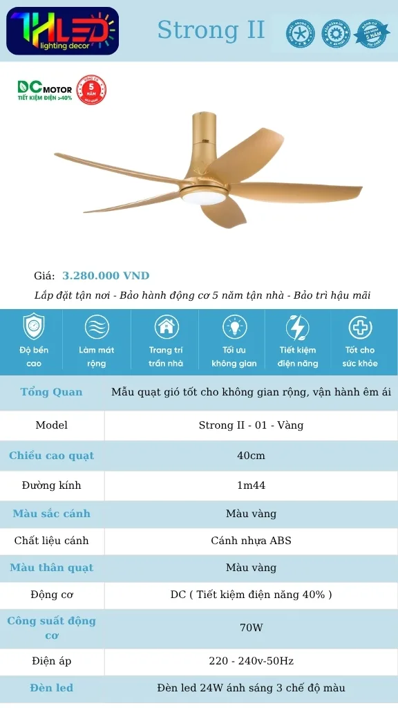 Quạt trần Strong II-01 - Vàng